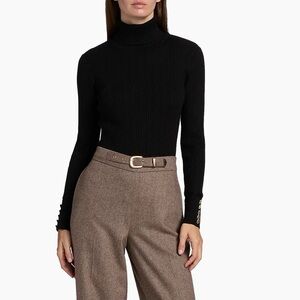 Black Turtleneck Sweater with Button Cuff Details